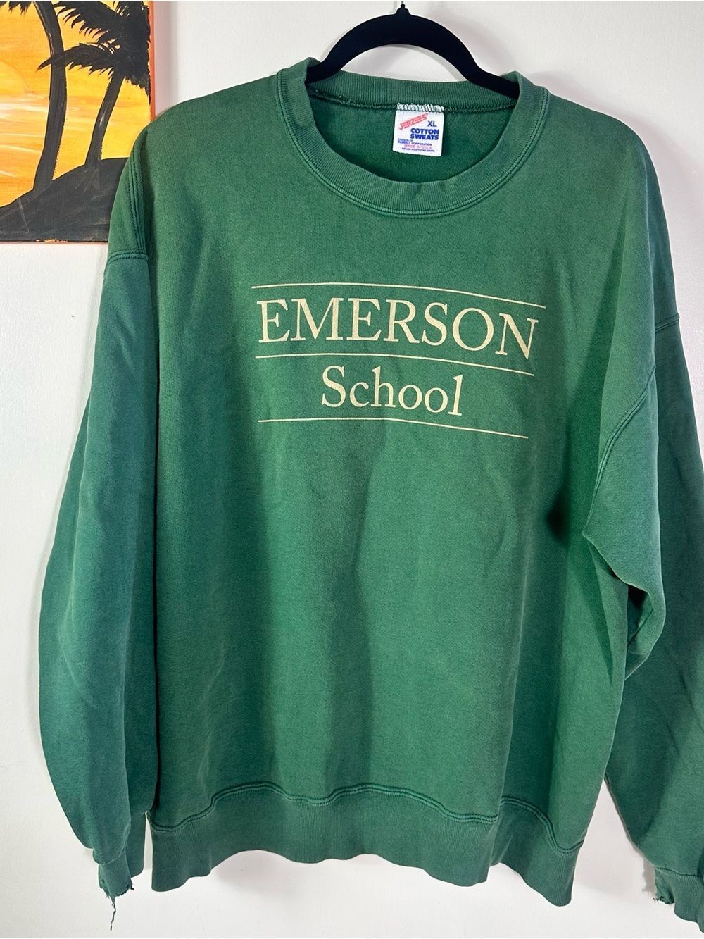Jerzees Green Emerson School vintage Crewneck Sweatshirt